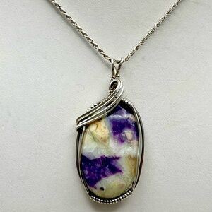 ✨ Handmade Artisan Sterling Silver Wire Wrapped Morado Opal Pendant Necklace